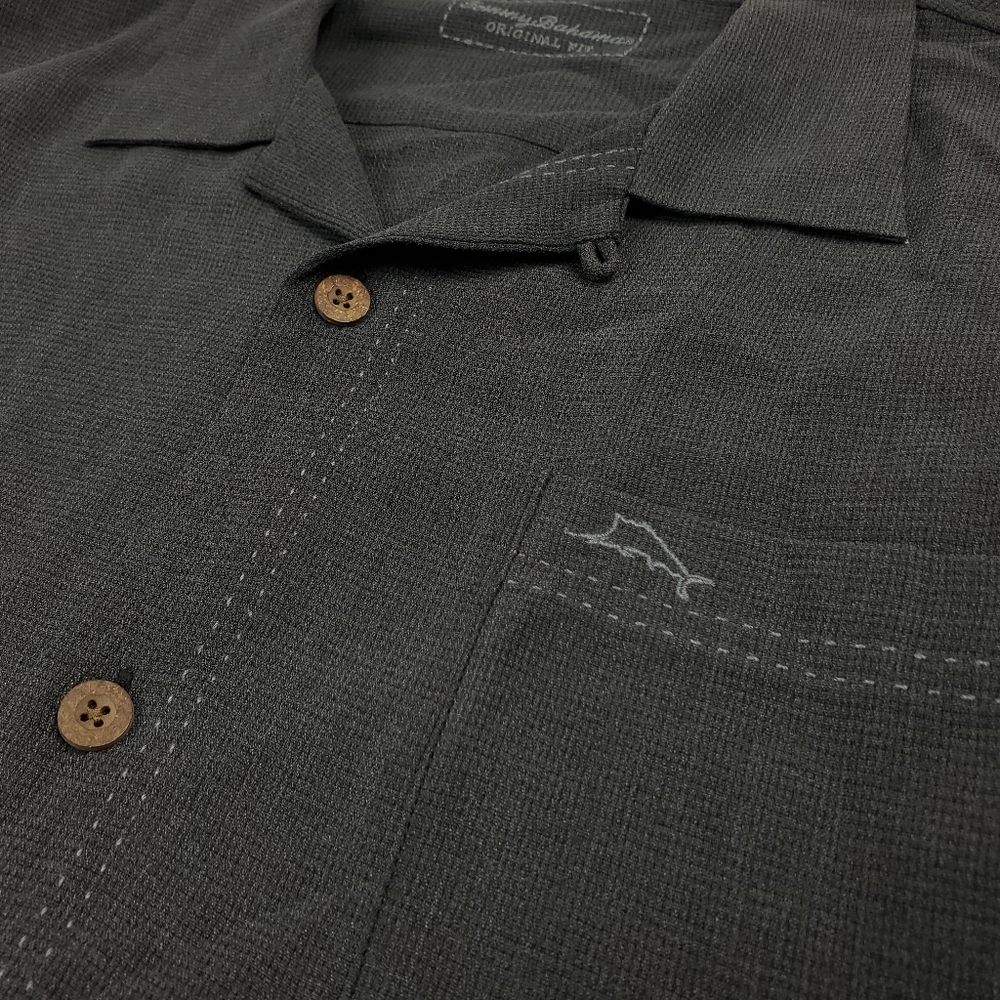 Tommy Bahama Island Zone Silk Camp Shirt Mens XL Charcoal Gray Hawaiian Beach - Picture 5 of 9